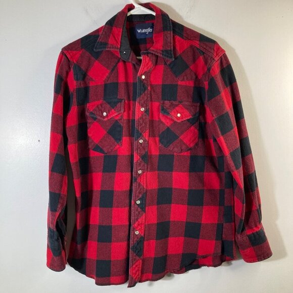 Wrangler Other - Mens Vintage Wrangler Buffalo Plaid Snap Shacket Black Red M Cotton